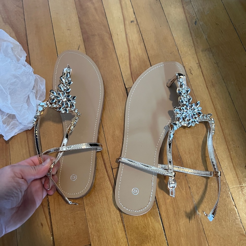 #256556 Women's Sandals Shoes Casual Wedding Flat Heel Pearl Tassel Shoes T42